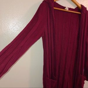 Long Knitted Maroon Cardigan